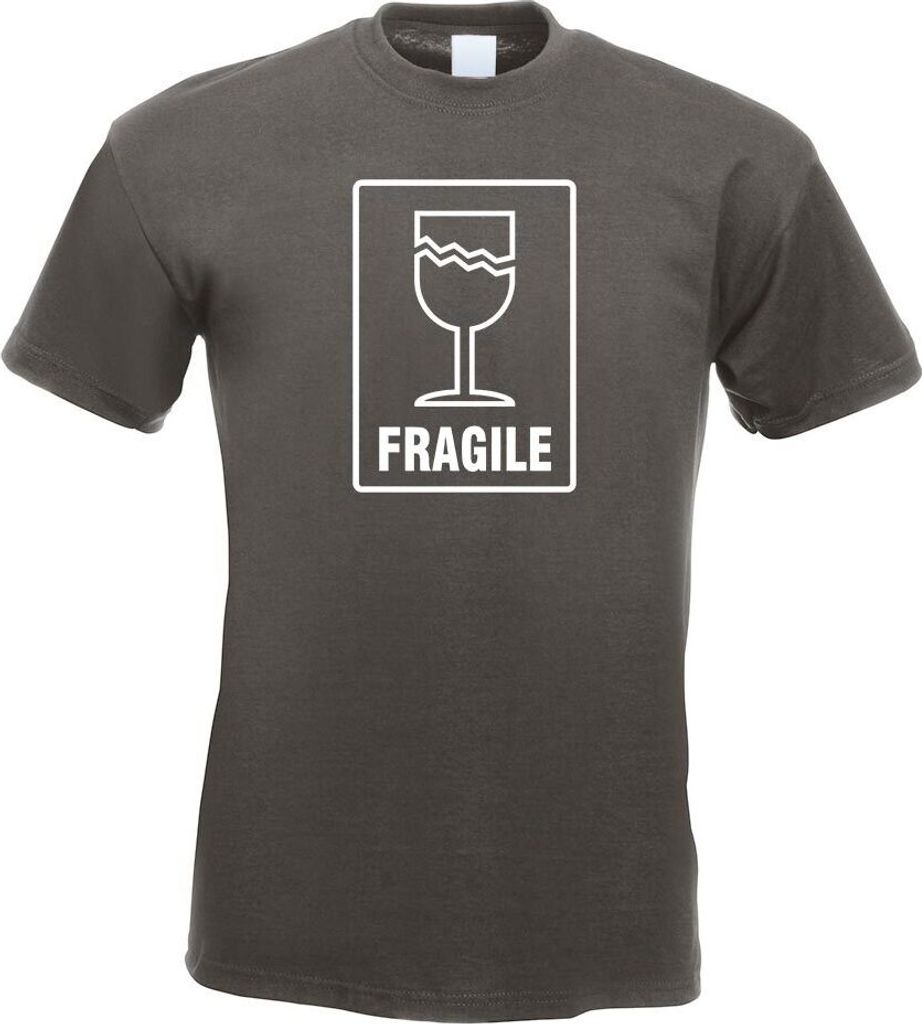 Kiwistar - T-Shirt - Graphit - Zerbrechlich - Fragile Motiv Bedruckt Funshirt Design Print - mit Motiv Bedruckt - Funshirt Design - Sport - Freizei...