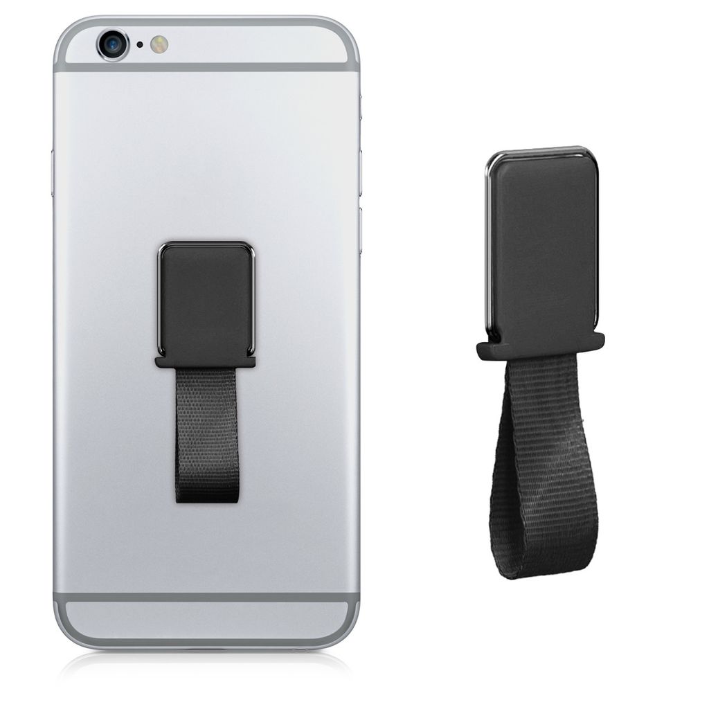 kwmobile Smartphone Fingerhalter Griff mit Ständer - Finger Halter für magnetische Autohalterungen - Selbstklebende Handy Fingerhalterung Schwarz