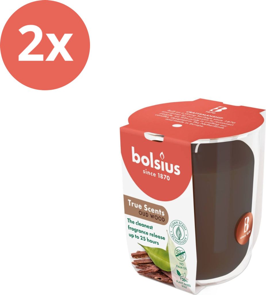 Bolsius - True Scents - Duftglas - 80/73 - Oud Wood - Vorteilspack - 2 Stücke