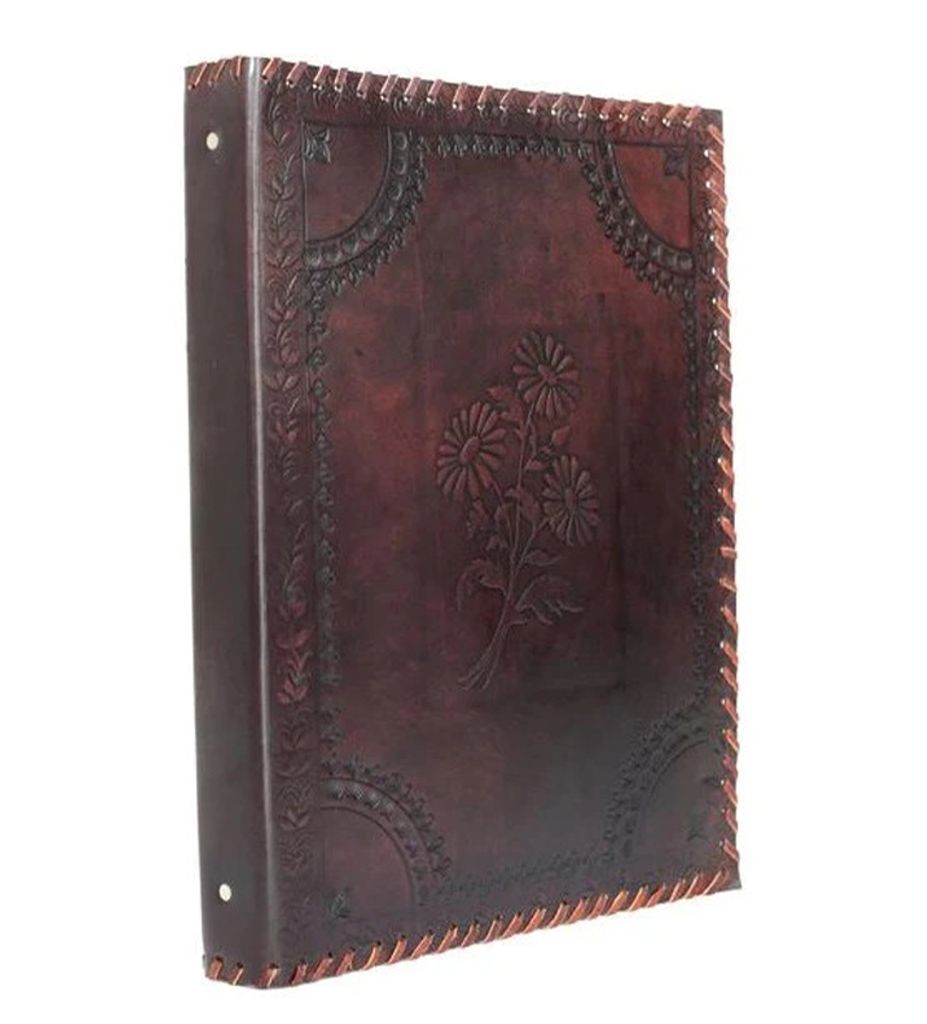 Herbarium * Akten Ordner 4 Ringe A4 Echtes Leder Handdien Blumen Wiese