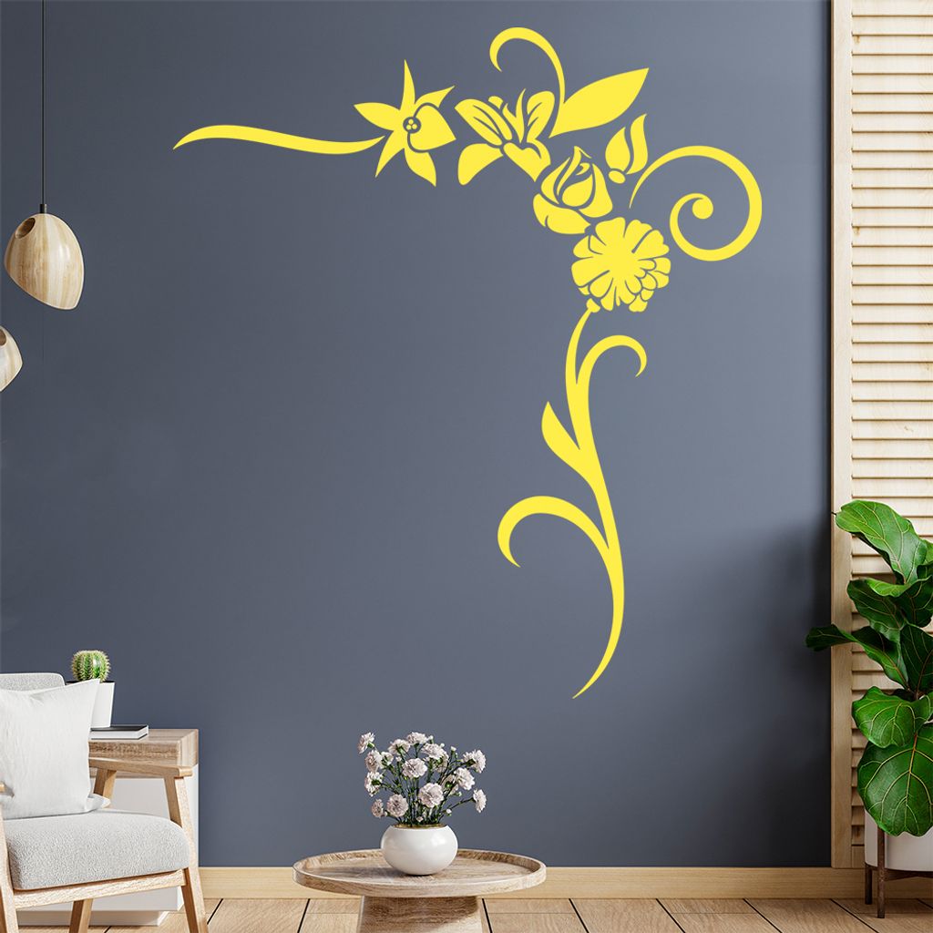 Blumen - Linien Wandtattoo in 6 Größen - Wandaufkleber Wall Sticker - Dekoration, Küche, Wohnzimmer, Schlafzimmer, Badezimmer