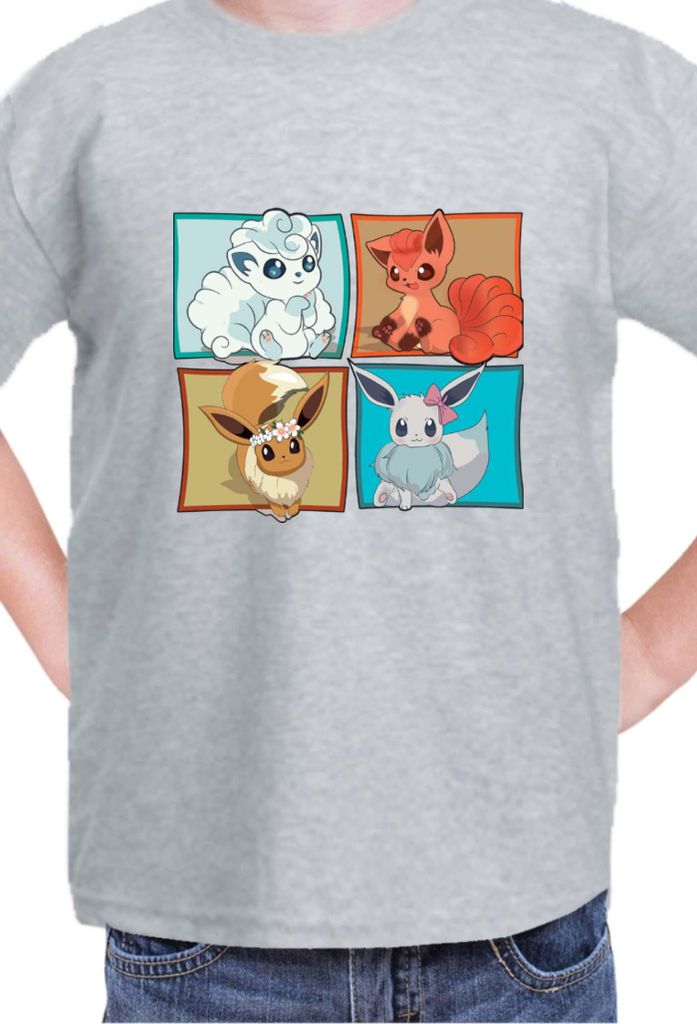 Kinder T-Shirt Japan Manga Anime Comics Pokemon 018, / Grau