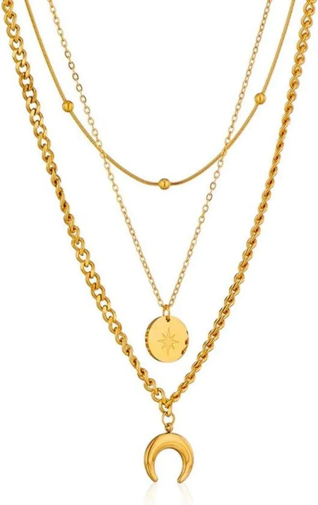 Collier multi-chaînes femme pour look bohème chic, accessoires soleil lune