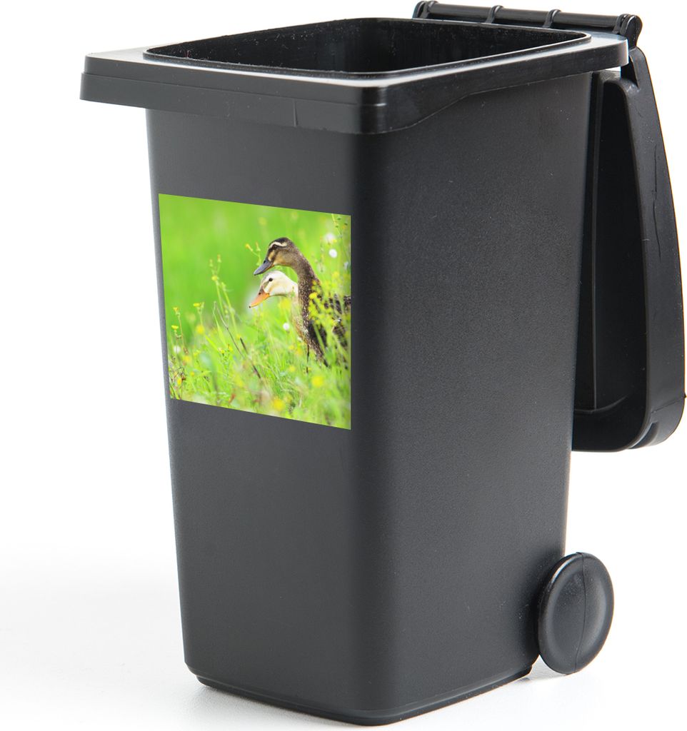 MuchoWow Mülltonnenaufkleber Enten - Blumen - Pflanzen - Frühling 40x40 cm - Abfall-Aufkleber - Container - für Abfallcontainer