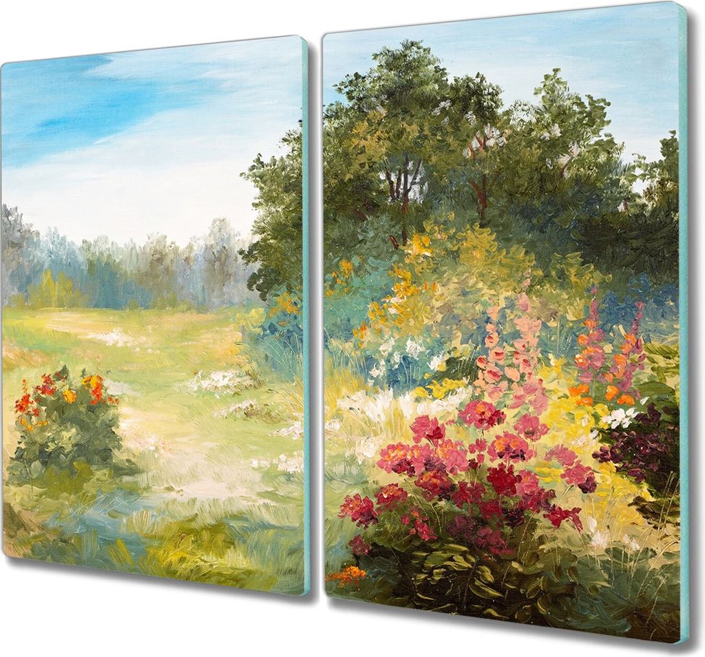 Coloray Schneidebrett Herdabdeckplatte 2x30x52 cm Kochplattenabdeckung Küchenbrett Hackbrett - Blumen Waldlandschaft