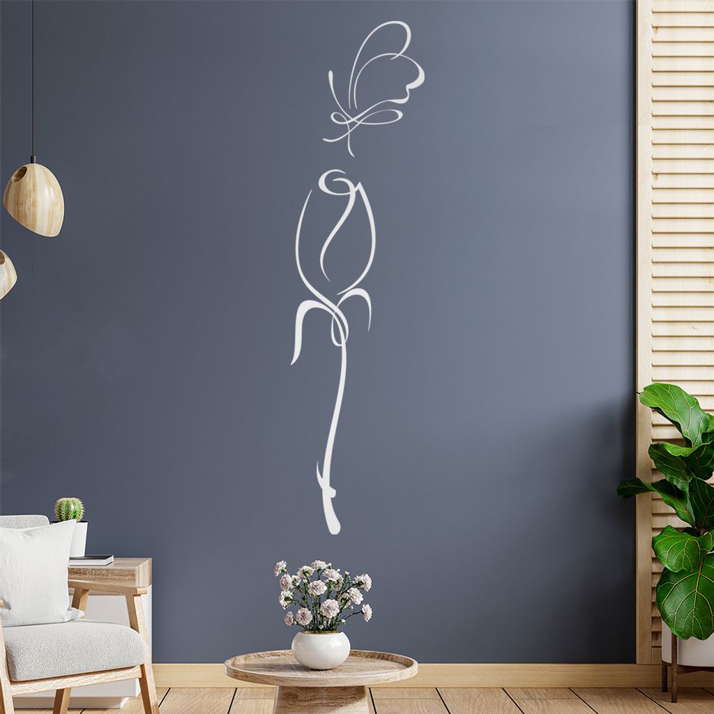 Schmetterling Blüten Linien Wandtattoo in 6 Größen - Wandaufkleber Wall Sticker - Dekoration, Küche, Wohnzimmer, Schlafzimmer, Badezimmer