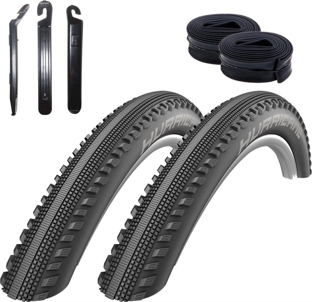 2 x Schwalbe Hurricane Performance Fahrradreifen schwarz 57-584 ( 27,5 x 2.25 ) + 2 Schläuche DV19 inkl. 3 Reifenheber