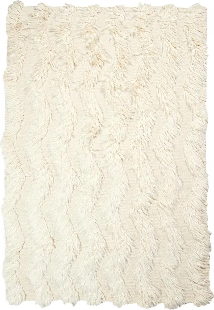 FLOKATA Tapis Shaggy en Laine Fait Main - Motif Simple - 160x230cm