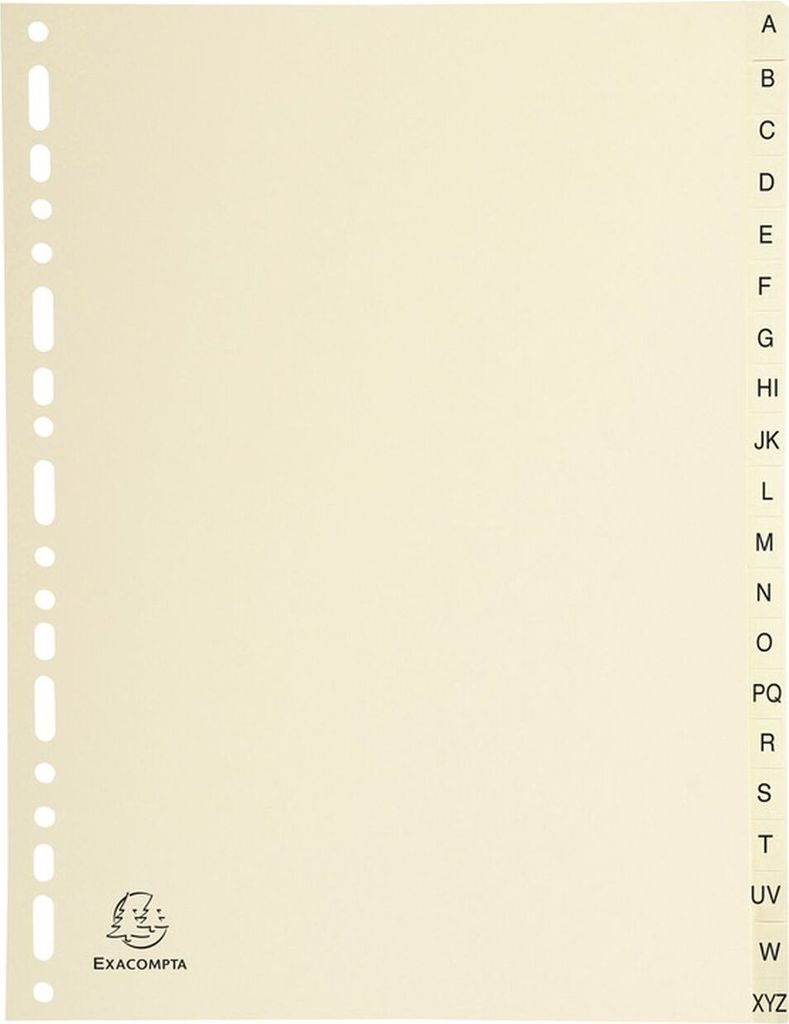 Exacompta 1120E Karton-Register A-Z für DIN A4 aus Karton 20-teilig volle Höhe 21 x 29,7 cm elfenbein mit bedruckten Taben Universallochung Trenn...