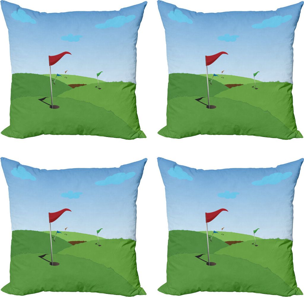ABAKUHAUS Golfplatz-Szene Kissenbezug Set (4 Stück), Grassy Hills Flagge, Moderner Doppelseitiger Digitaldruck, 45 cm x 45 cm, Apfelgrün Sky Blue