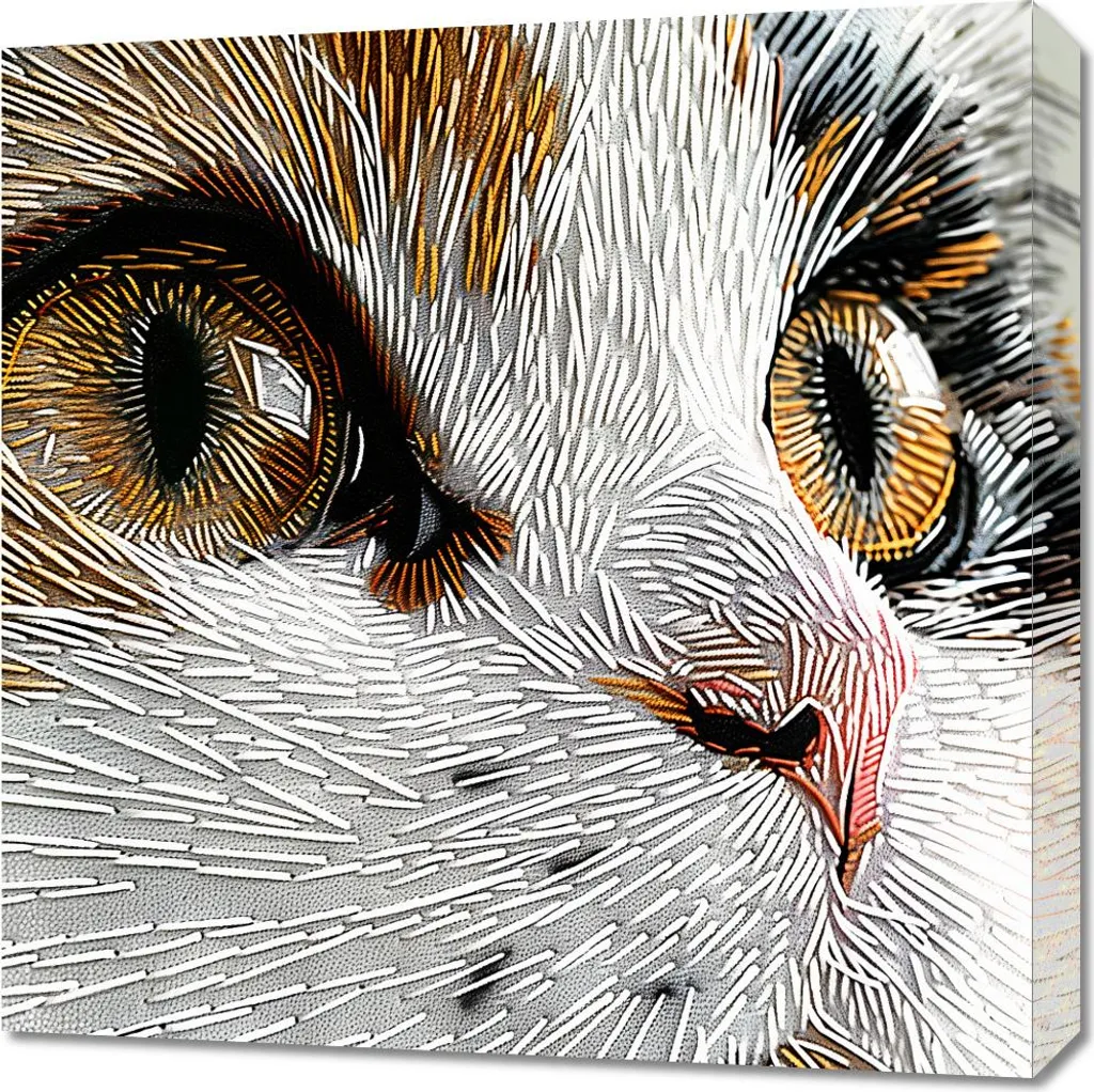 Décoration Murale Chat Cousu 60x60 cm - Toile Carrée Art Moderne