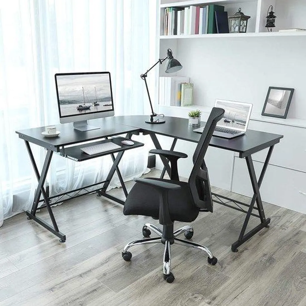Bureau de télétravail ergonomique 120x60cm en bois et métal robuste