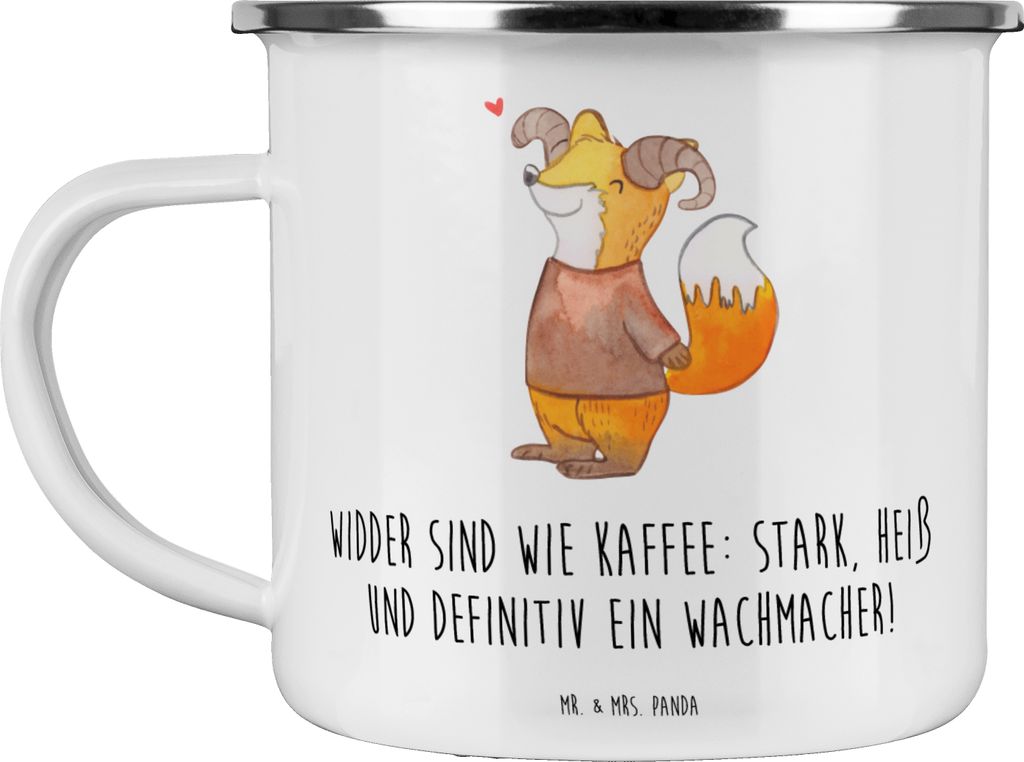 Mr. & Mrs. Panda Teetasse Widder Power - Weiß - Geschenk, Lebendigkeit, Kaffee, Emaille Tasse, Teebecher, Motivation, Pott, Tierkreiszeichen, Dyna...