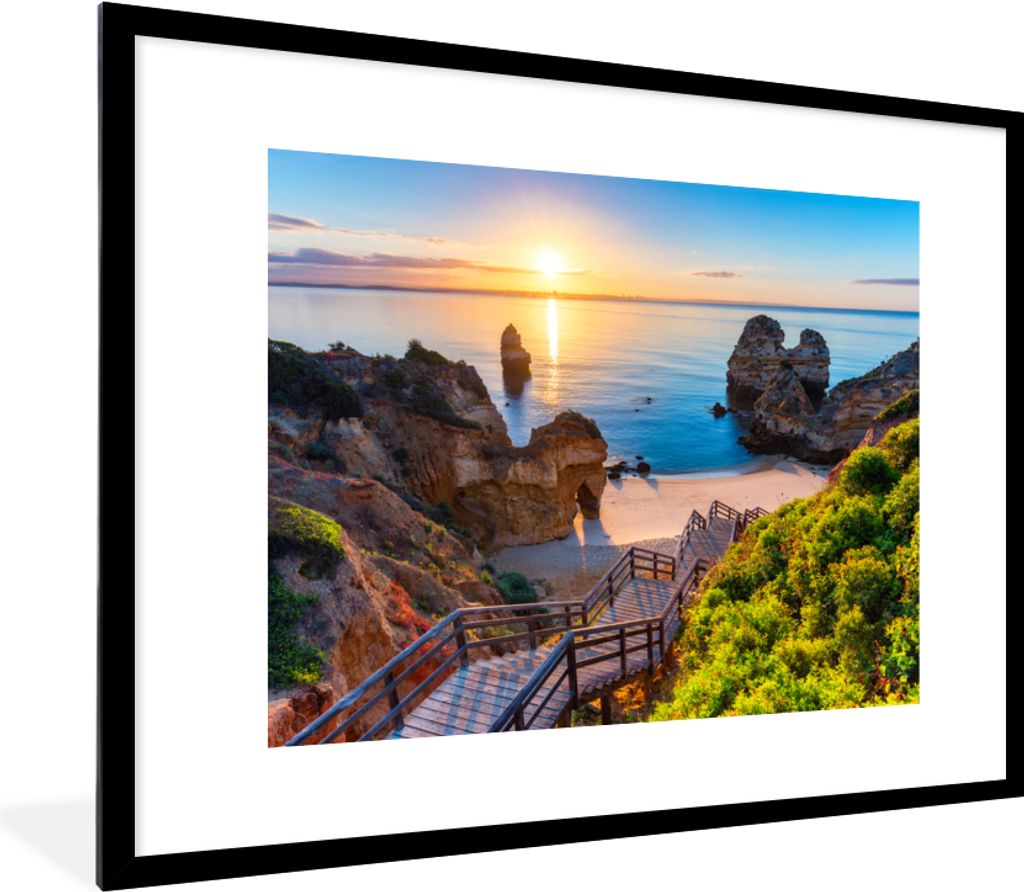 MuchoWow Gerahmtes Poster Strand - Meer - Portugal 80x60 cm - Poster mit Schwarzem Bilderrahmen Wandposter Rahmen Foto Bilder - Schlafzimmer-Deko...