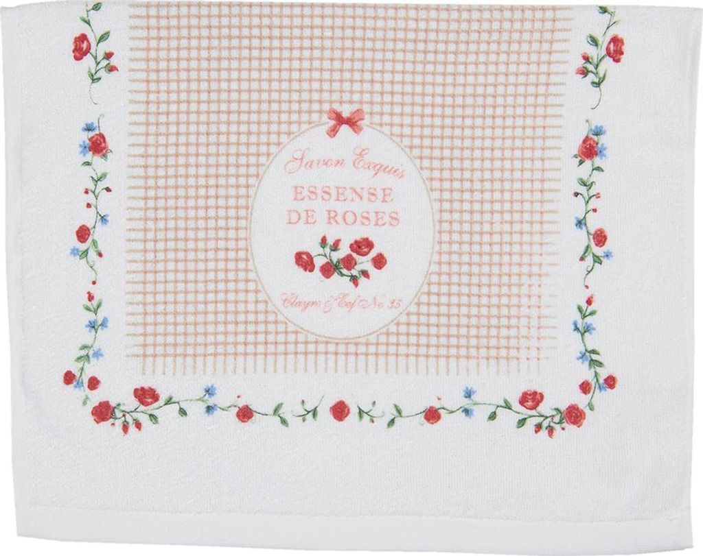 Clayre & Eef Gästehandtuch 40x66 cm Weiß Grün Baumwolle Produktbild 