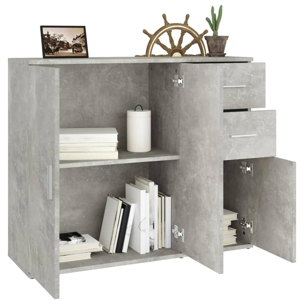 vidaXL Buffet Gris Béton 91x29,5x75 cm en Bois Composite Moderne - 12