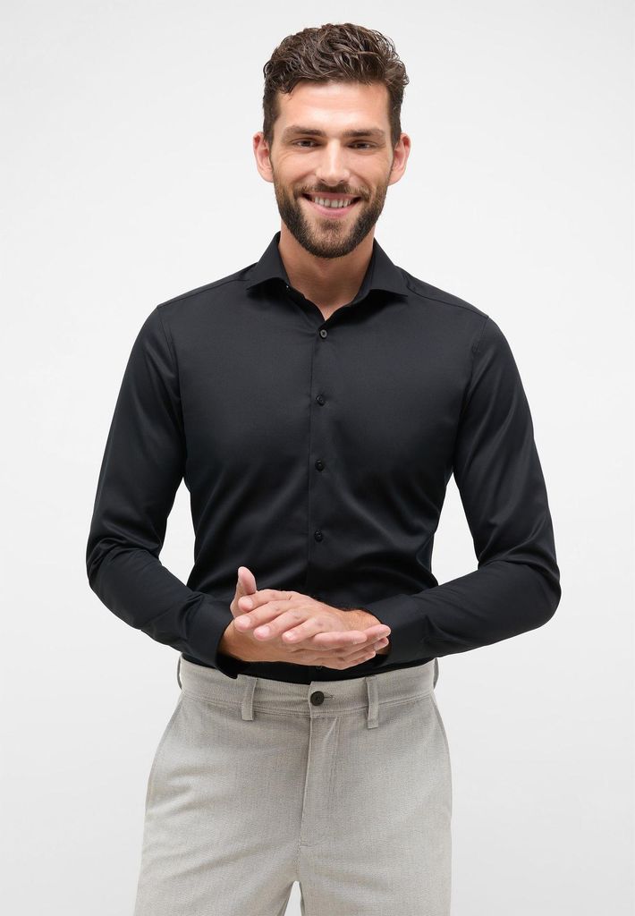 Eterna - Super Slim - Bügelfreies Herren Langarm Hemd (8817 Z182), Größe:42, Farbe:Schwarz (39)
