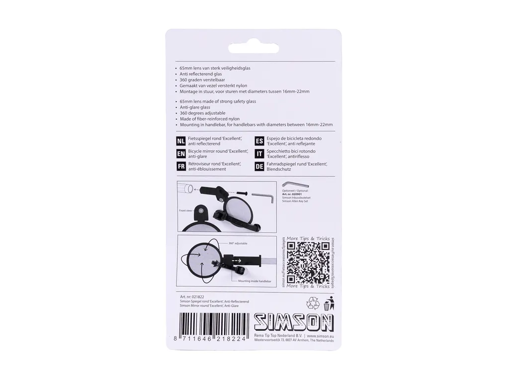 Rétroviseur vélo Simson Excellent antireflet Ø 65 mm pour guidon VAE