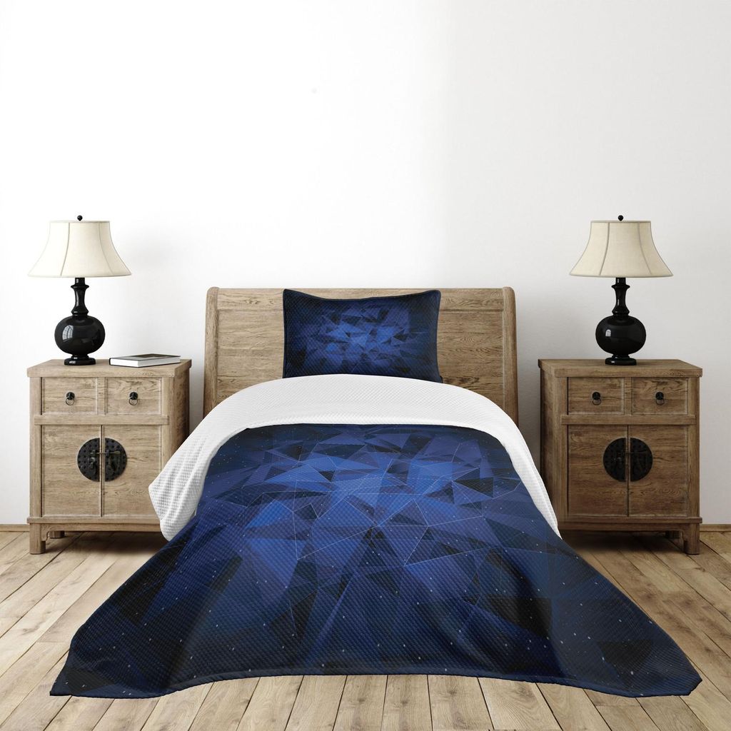 ABAKUHAUS Dunkelblau Tagesdecke Set, Polygonal Triangles Tiny Sterne Computerzeichnung Bild, 170 x 220 cm, Marineblau Dunkelblau