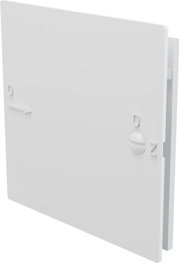 A white access door for a bathtub, shown at an angle.