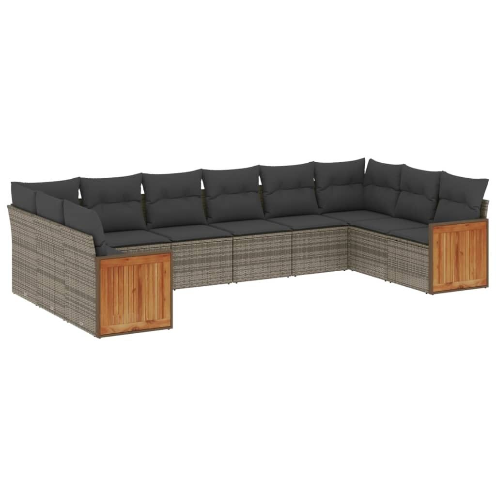 "SALE 2026" 10-tlg. Garten-Lounge-Set - elegantes Design - Sitzgruppe/Gartengarnitur - mit Kissen Grau Poly Rattan - Terassenmöbel DEMöbel704266