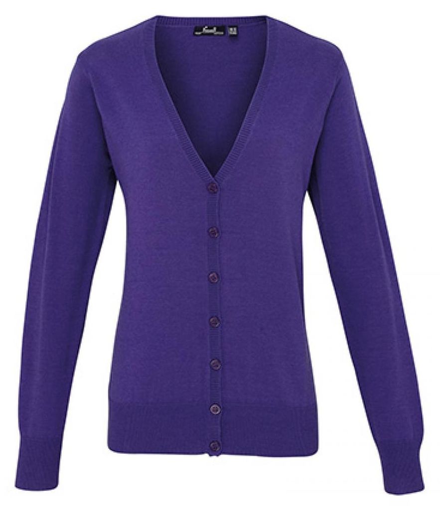 Premier Workwear PR697 | Damen Button Through Knitted Cardigan + - Farbe: Purple - Größe: XS (8)