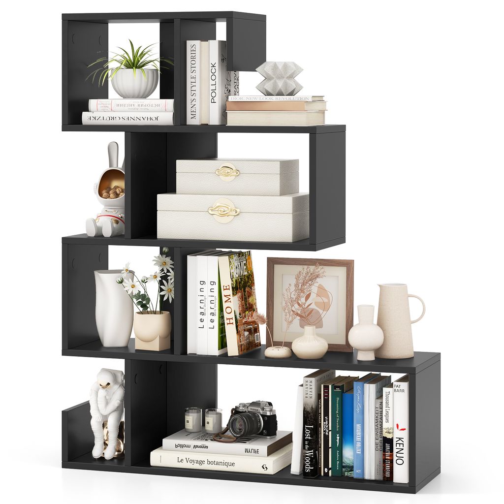 GOPLUS S-förmiges Bücherregal mit 5 Ebenen, Stufenregal mit offener Rückseite, Standregal Aufbewahrungsregal Treppenregal für Arbeitszimmer & W...