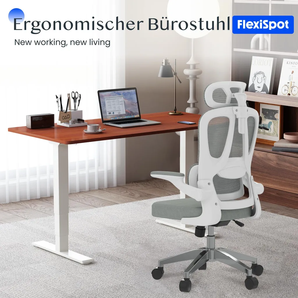 FLEXISPOT Chaise de bureau ergonomique grise avec appui-tête 2D réglable