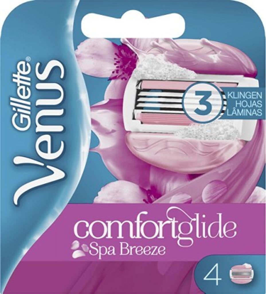 A product package for Gillette Venus Comfortglide Spa Breeze women's razor blades.