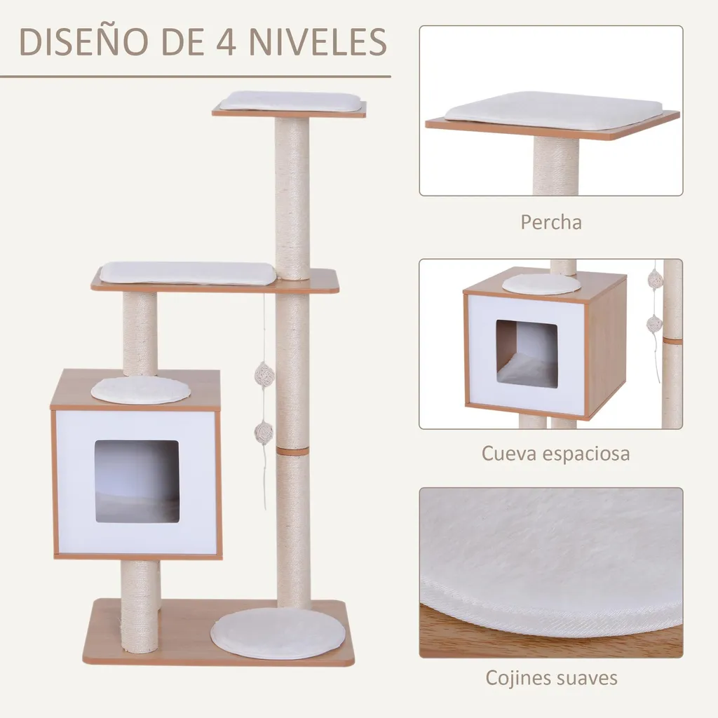 Arbre à chat robuste 120cm - Troncs en sisal et structure MDF durable