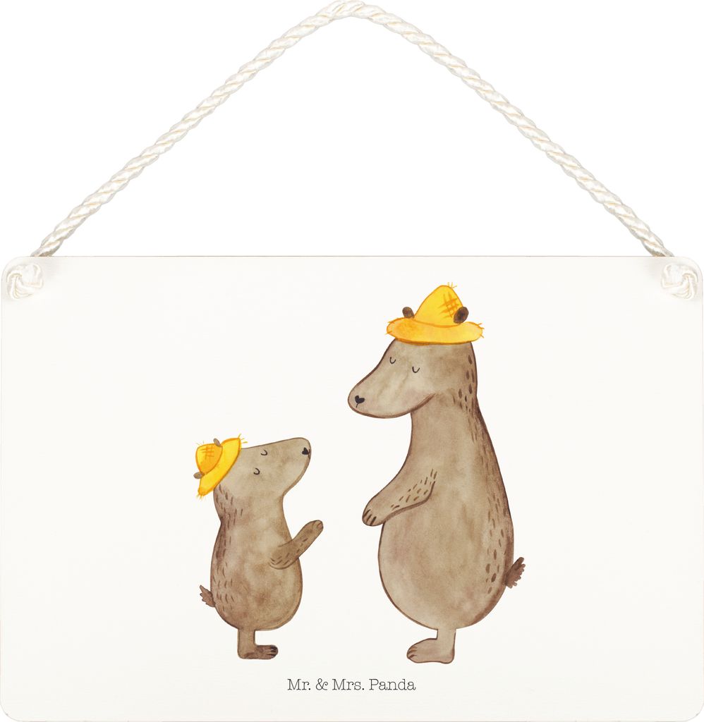 Mr. & Mrs. Panda Schild Bären mit Hut DIN A5 - Weiß - Geschenk, Vatertag, kleine aufmerksamkeit, Muttertag, Wandbild Holz, Holzschild, Familie, K...