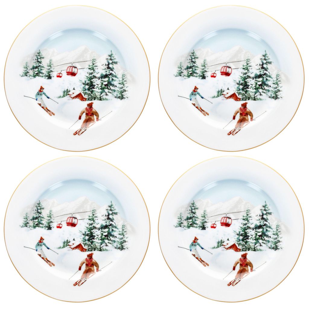 4x Chalet Kuchenteller 4 Pers. Porzellan Dessert-Teller Ski Produktbild 