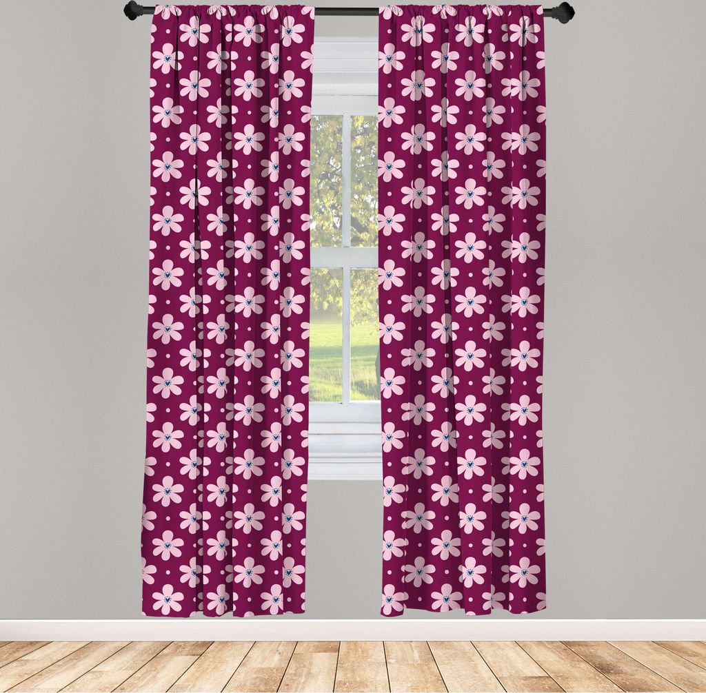 ABAKUHAUS Rosa Tupfen Vorhänge, Gardinen, Romantische Runden Blütenblätter mit Herzzentrum, 2 Stück 75 x 225 cm, , Baby Pink Dunkel Magenta