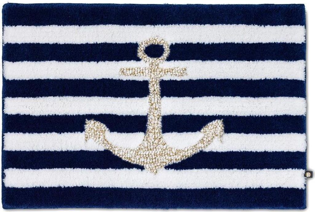 Rhomtuft Badteppich Anker rechteckig mit abgerundeten Ecken 80 x 160 cm Farbe royal/weiss/weissgold