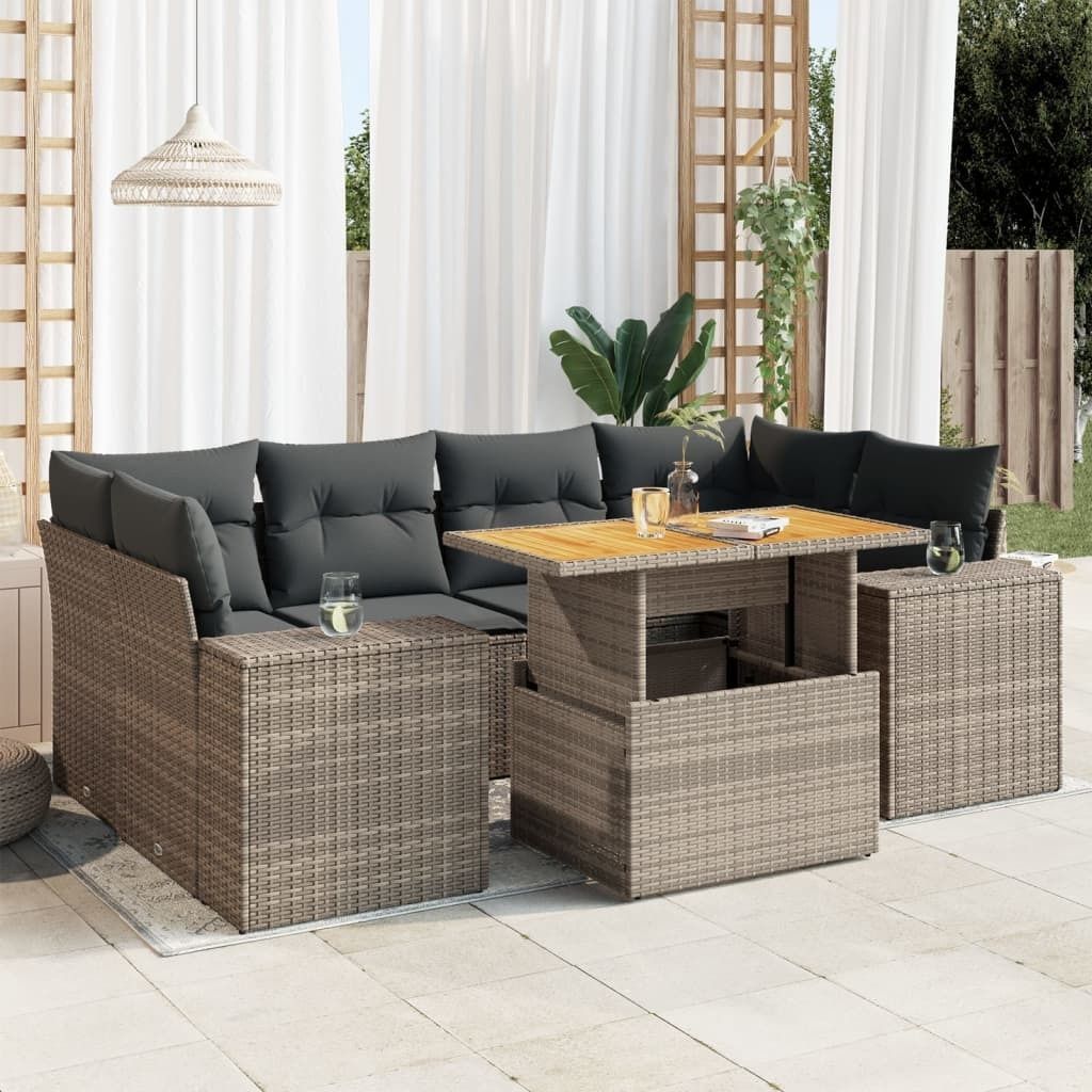 Maison Exclusive - 7-tlg. Garten-Sofagarnitur mit Kissen Grau Poly Rattan