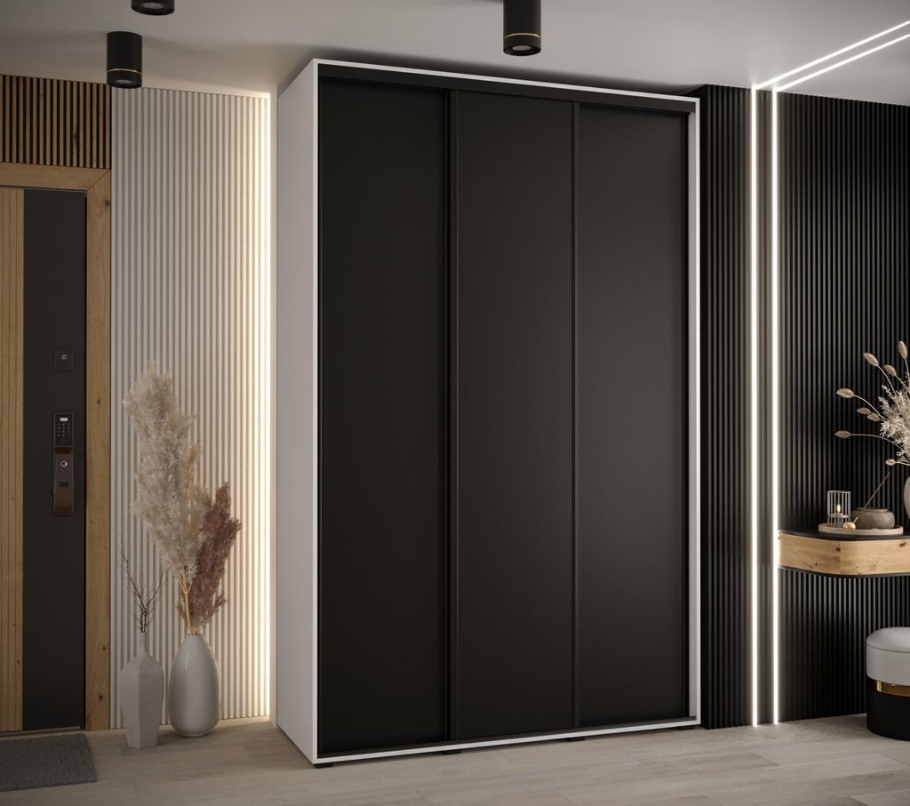 Kleiderschrank YVONA 1 - 150/45 cm, weiß/schwarz/schwarz