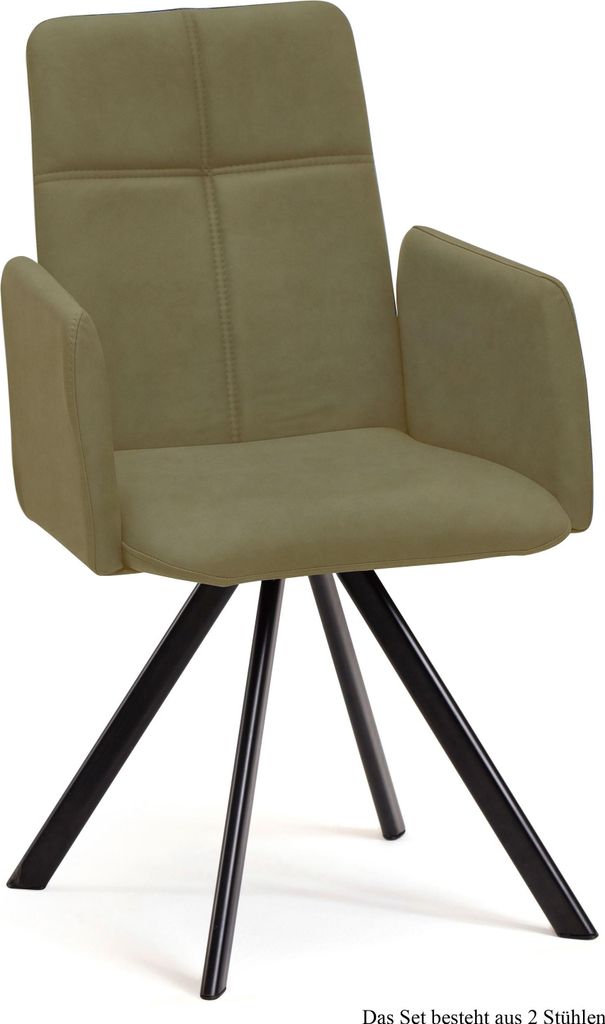Armlehnstuhl (2er-Set) Dawna 52x92x60 Schwarz/Olivgrün