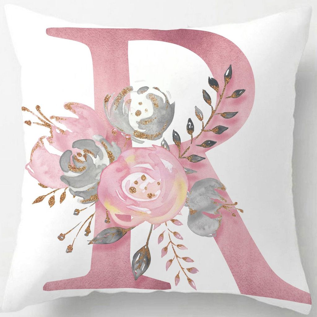 Kissenbezug 40x40 cm, rosa mit Buchstaben, Dekokissen für Sofa, Sessel, Wohnzimmer, Schlafzimmer