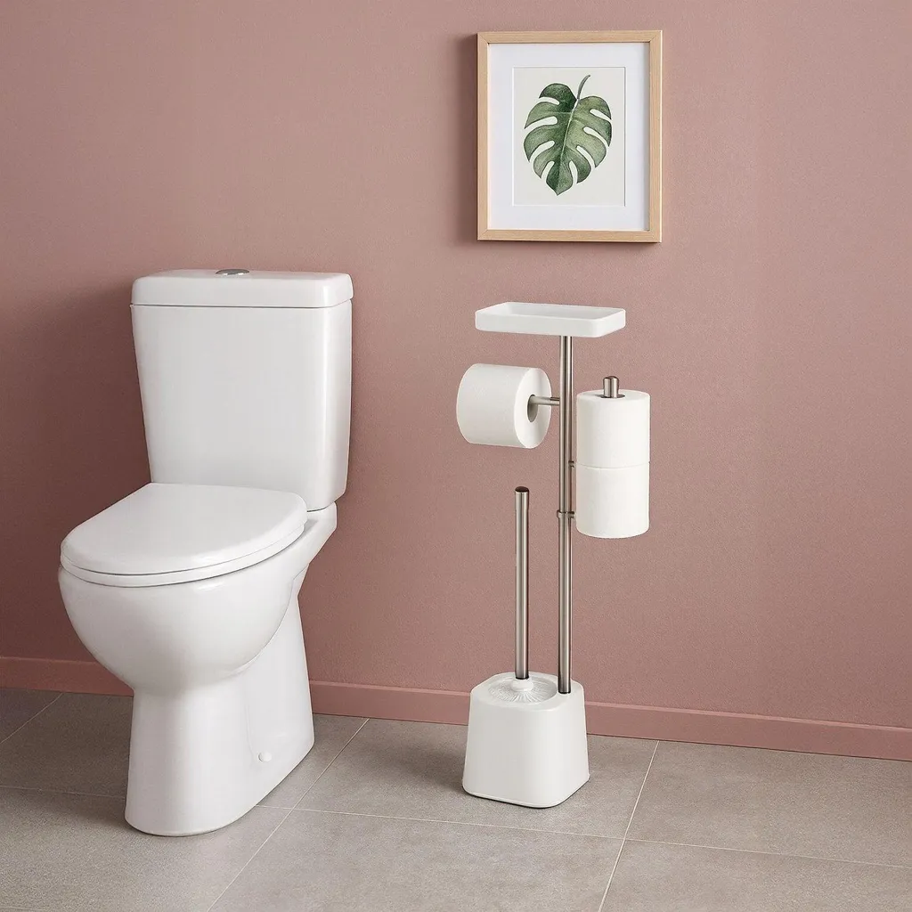 Dévidoir papier WC avec tablette murale et réserve de rouleaux intégrée - 2