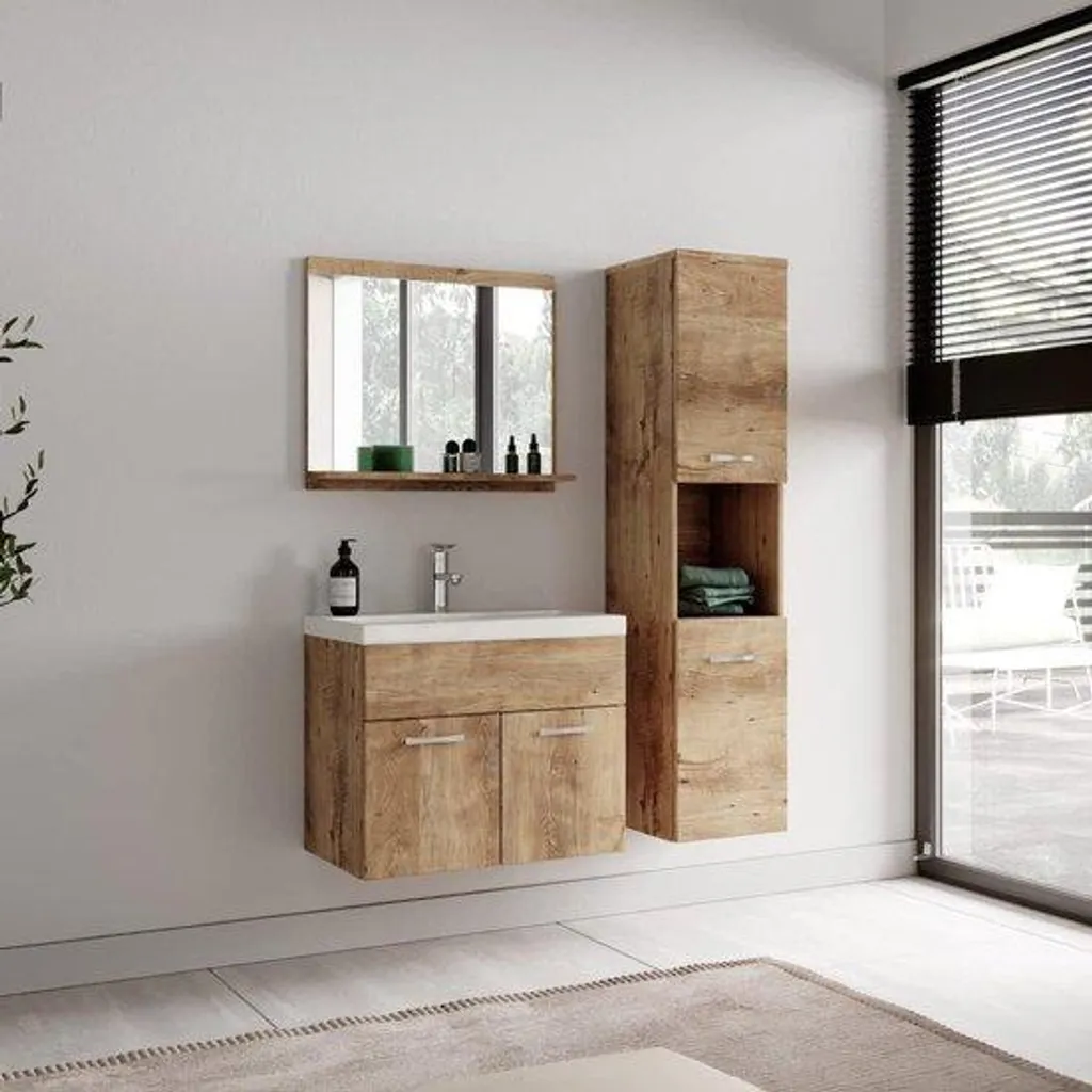 Armoire haute Montréal bois chêne et châtaignier 131 cm avec plateau top