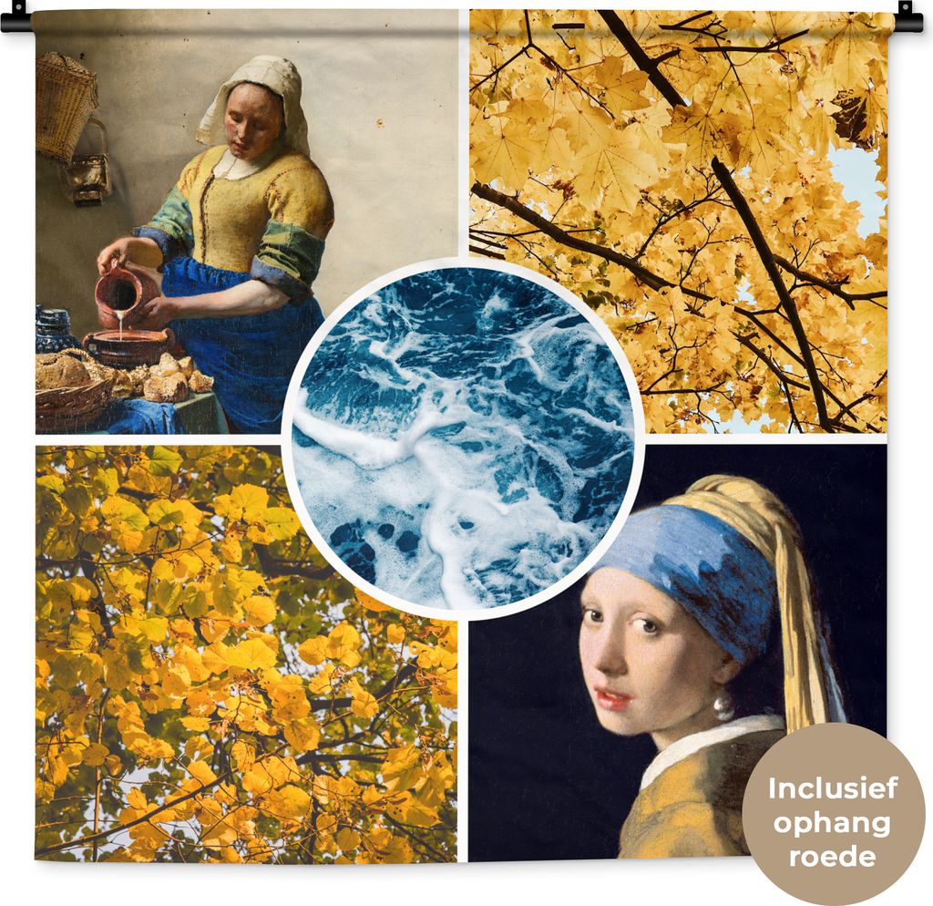 MuchoWow Wandteppich Wandbehang Vermeer - Collage - Kunst 90x90 cm Tapisserie Dekoration Wandtuch - Wandaufhänger