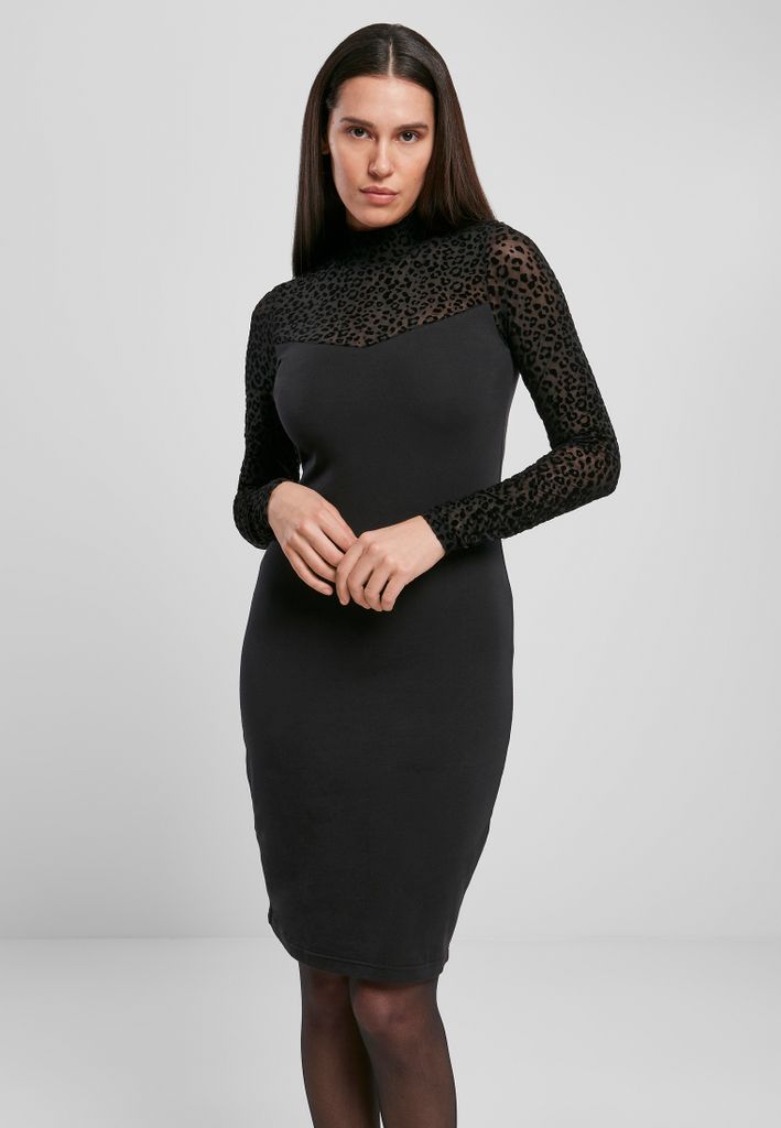 Urban Classics Kleid Ladies Flock Lace Turtle Neck Dress Black-XL