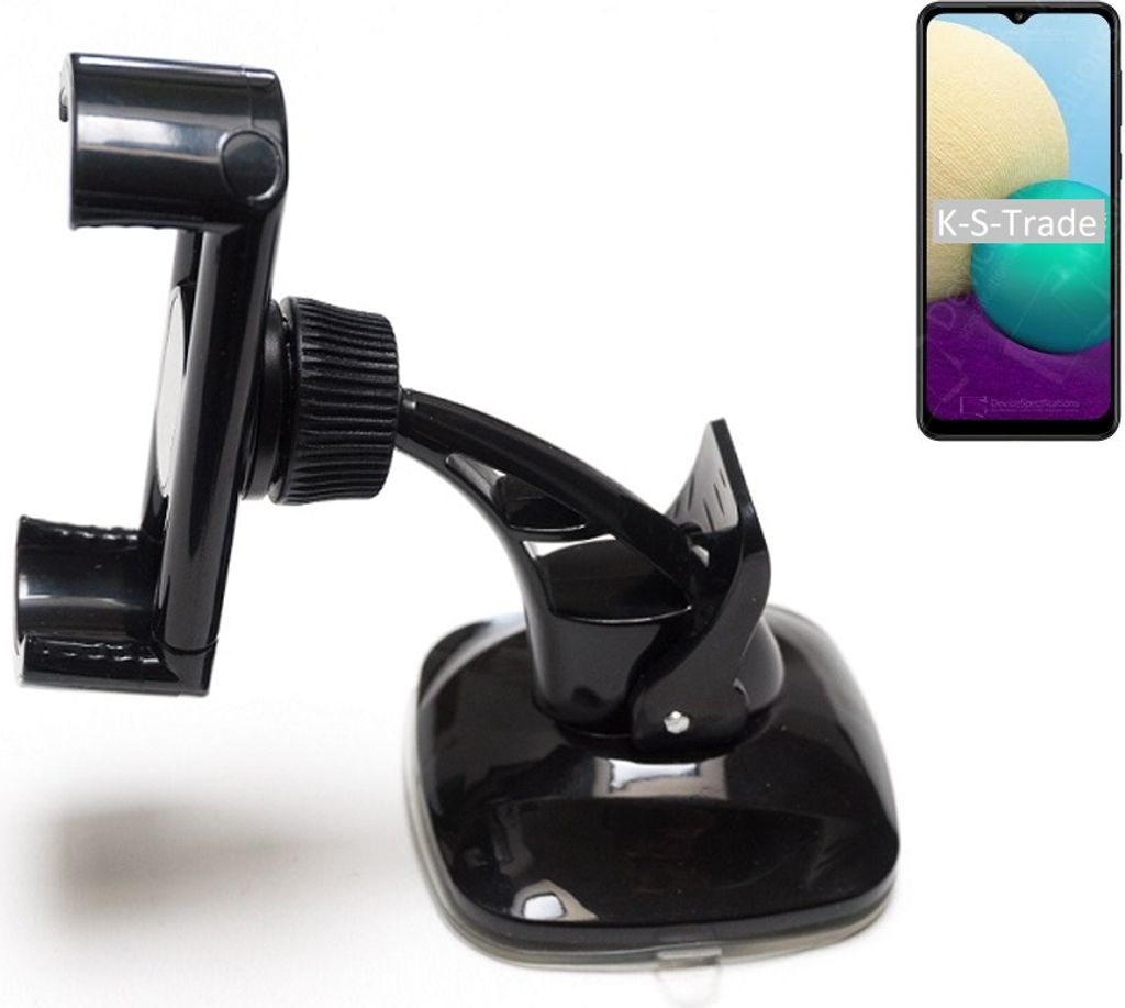 K-S-Trade kompakte Handy-Halterung Windschutzscheibe kompatibel mit Samsung Galaxy M02 Armaturenbrett schwarz Autohalterung KFZ Halter