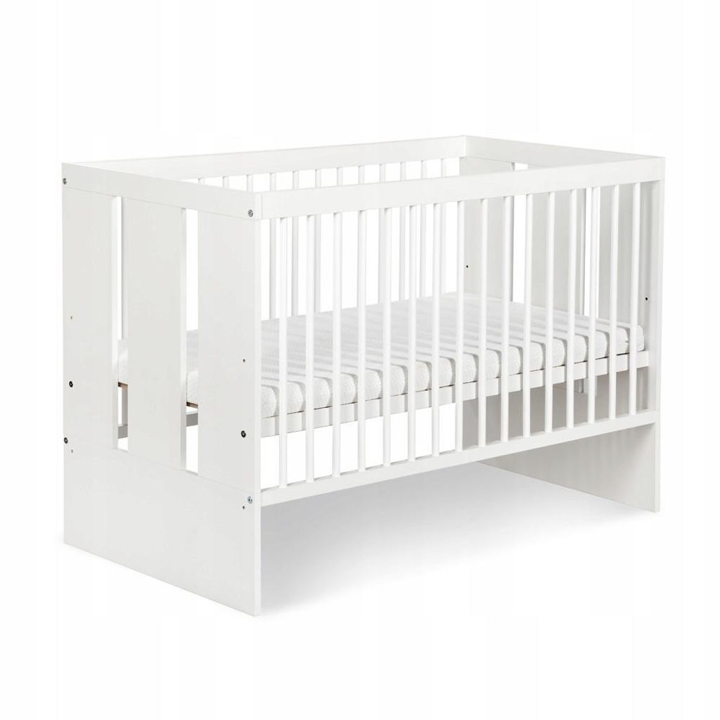 Babybett 120x60 cm weiß/grau - Nati Kinderbett Holz - höhenverstellbar, Gitterbett aus Massivholz, modernes Design, Babybett für Neugeborene und...