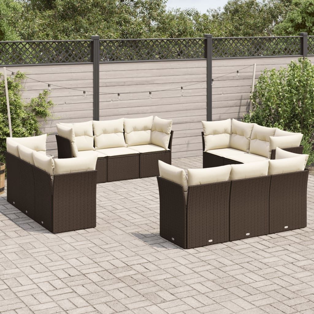 Maison Exclusive - 12-tlg. Garten-Sofagarnitur mit Kissen Braun Poly Rattan