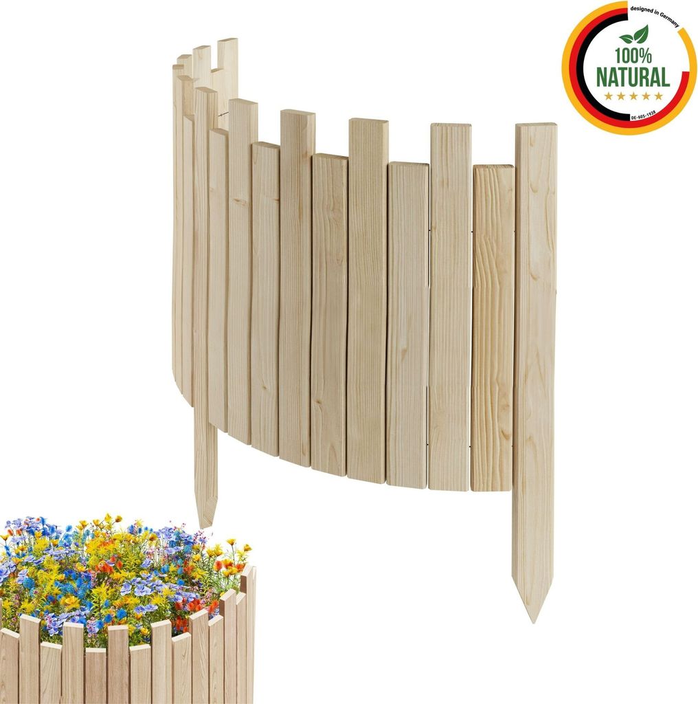 Floranica Beeteinfassung Rasenkante Holz Rollzaun Holzzaun 100 x 40 cm Unbehandelt unimprägniert Flexible Rollborder Palisade Gartenzaun