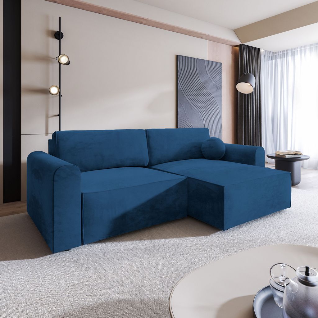 Masseno Ecksofa FIANO M mit Schlaffunktion L-Form, Sofa mit Bettkasten, Wohnzimmersofa, Couch, Soffa, Bettsofa, Couchgarnitur- Blau, MONOLITH 77