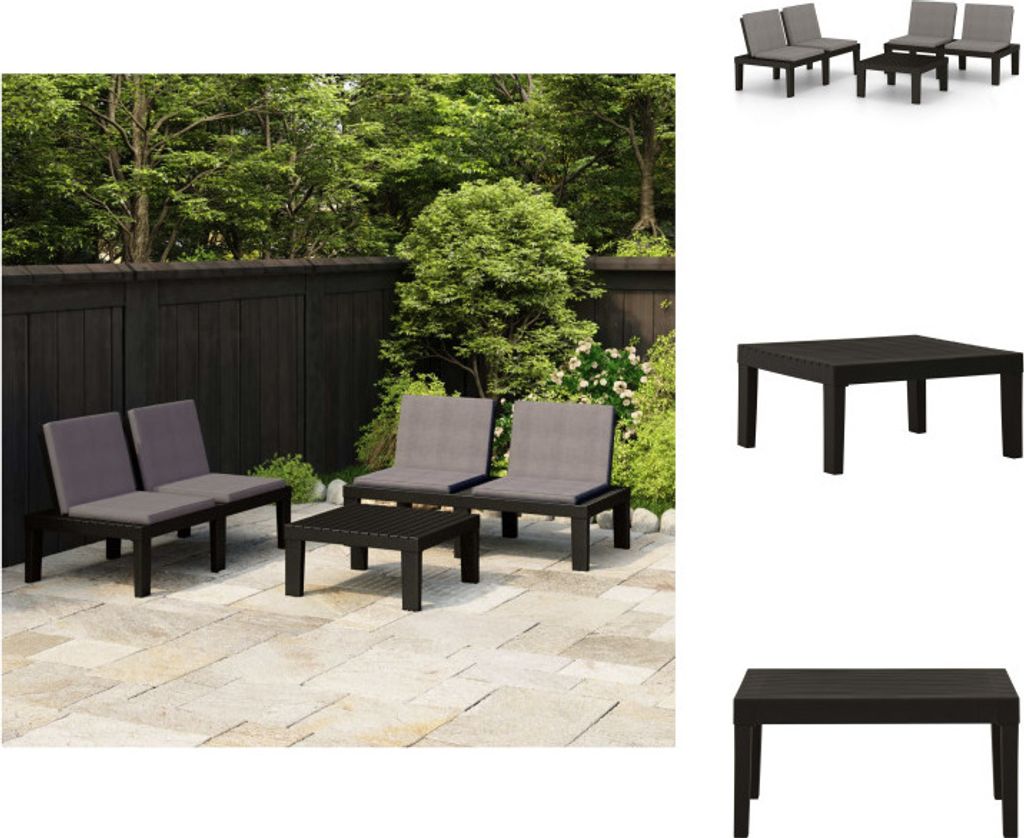 vidaXL 3-tlg. Garten-Lounge-Set mit Kissen Kunststoff Grau - Gartenmöbel-Sets
