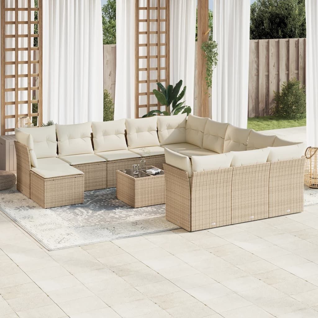 Maison Exclusive - 13-tlg. Garten-Sofagarnitur mit Kissen Beige Poly Rattan