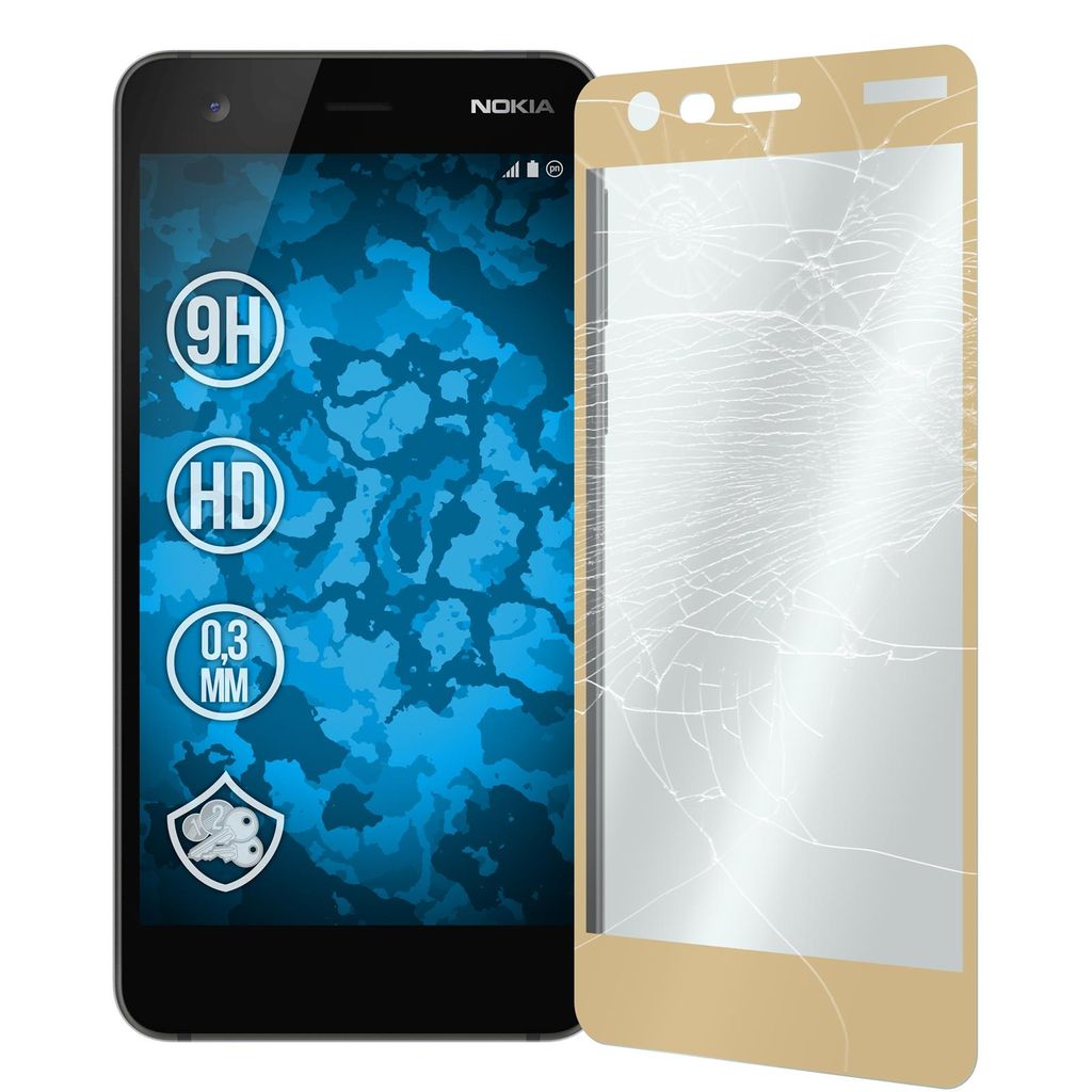 2er-Pack PhoneNatic Glas-Folie klar full-screen gold kompatibel mit Nokia 2 - Panzerglas für Nokia 2